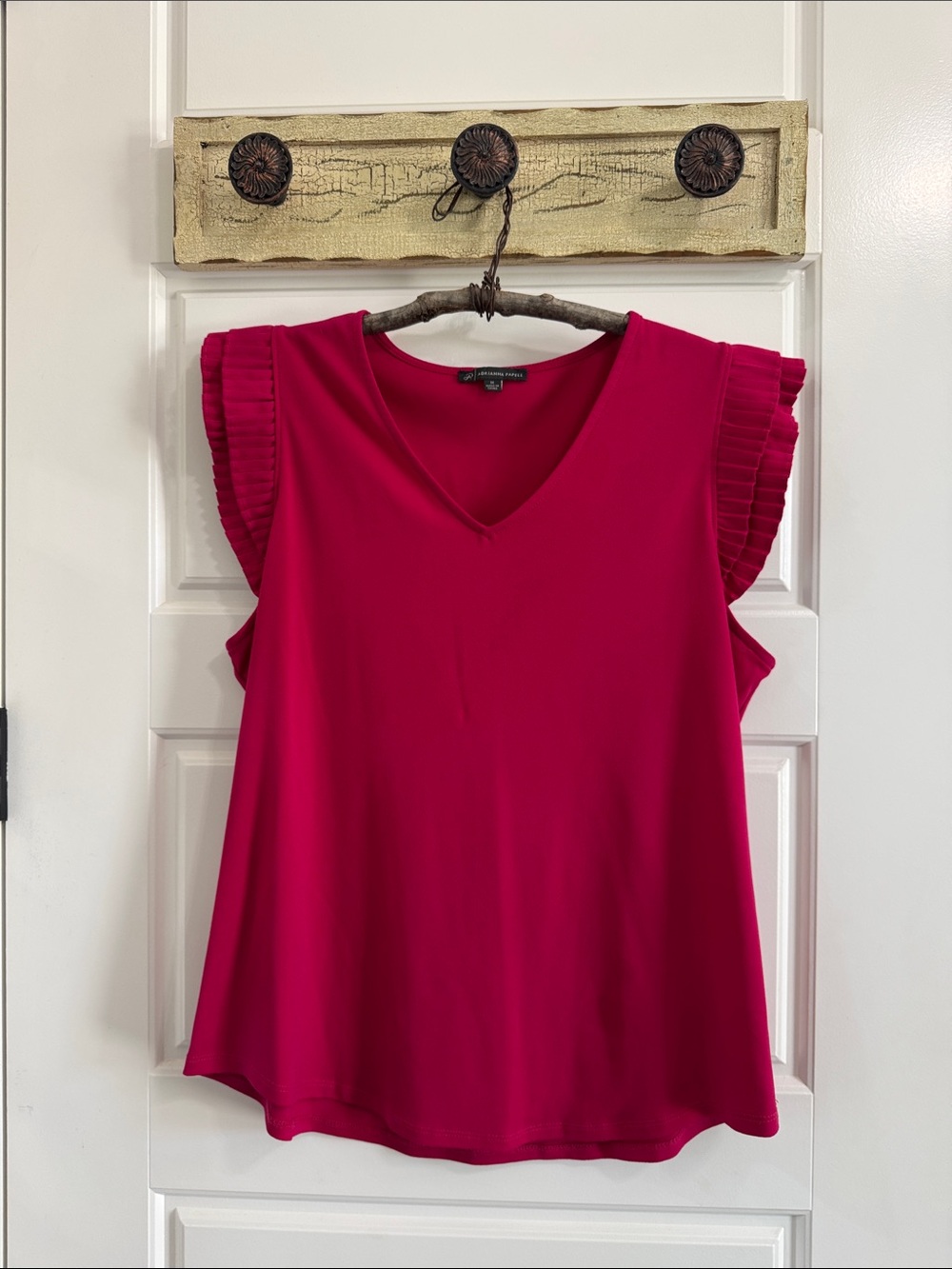 Adrianna Papell Sleeveless V-Neck Blouse with Pleated Flutter Sleeves - Pink